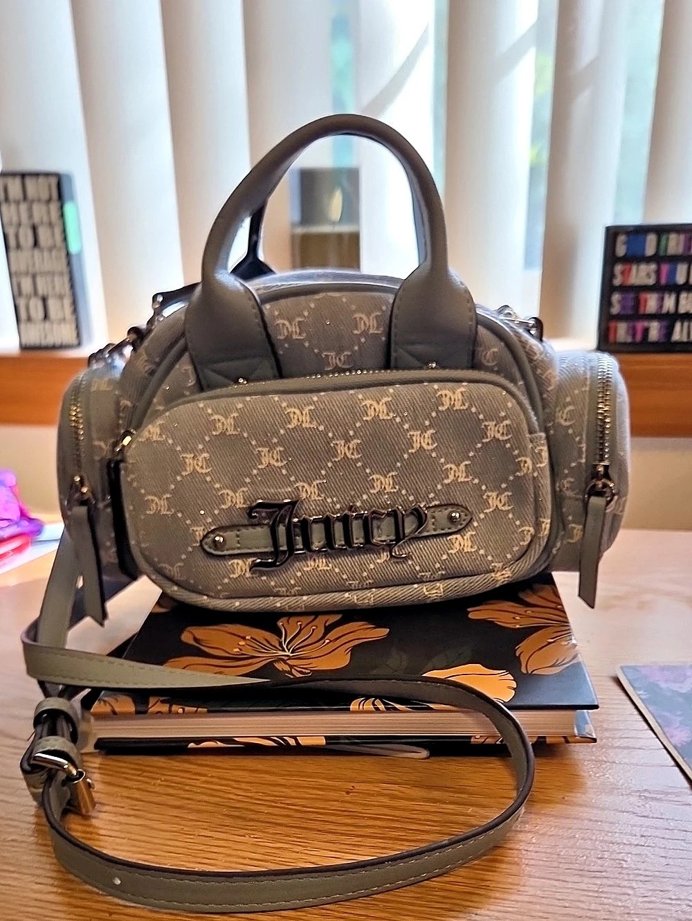 Juicy Couture Taking the Lead Denim Bowler Bag Gray